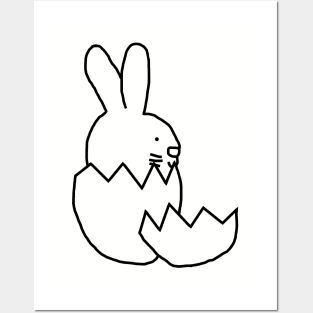 Cute Easter Bunny Hatching from Egg Outline Posters and Art